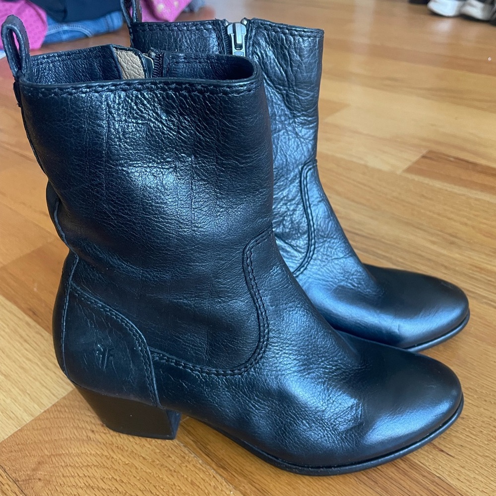 Frye Black Leather Ankle Boots